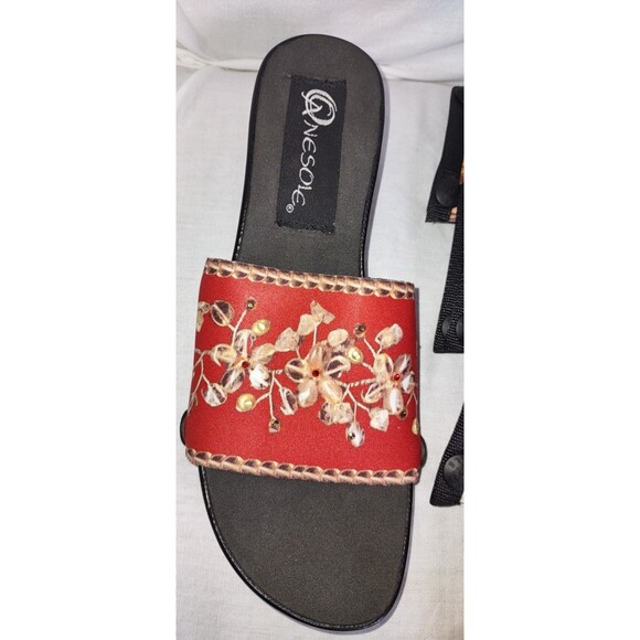 Sz 7 NEW ONESOLE Interchangeable Black Stretchy Shoes Slip On Sandals + Toppers - Picture 2 of 9